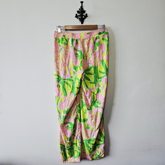 Lilly Pulitzer Fan Dance Palazzo Pants Size S Tropical Colorful Flamingo Bamboo - Picture 3 of 4